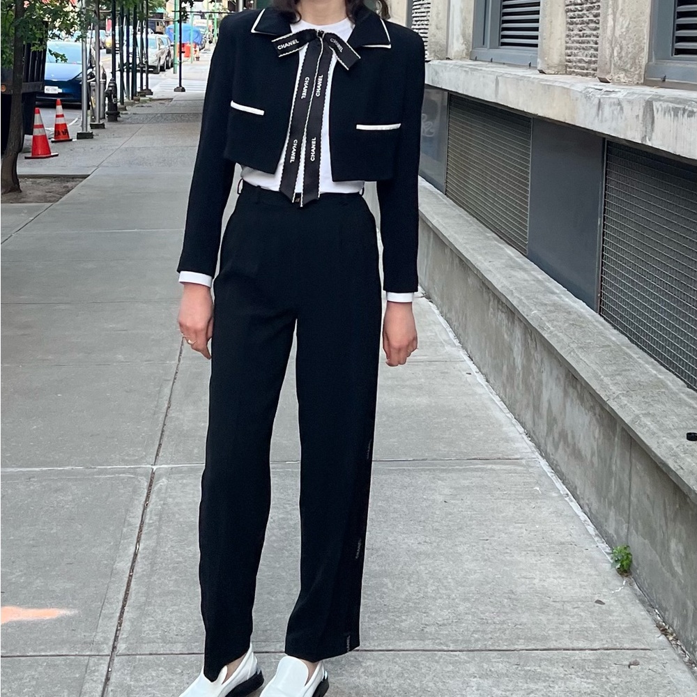 Iconic 90s trousers with Chanel logo ribbon trim